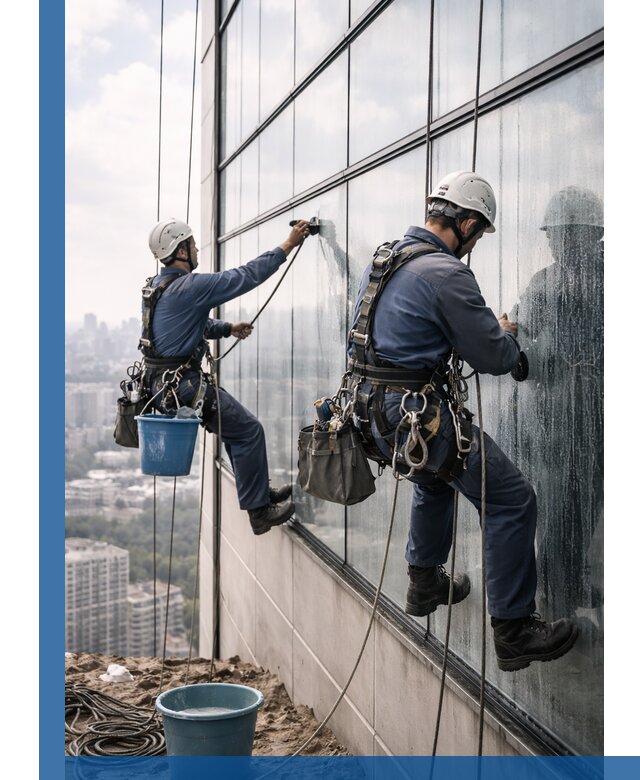 Профессиональная мойка фасадных окон альпинистами в Выборге