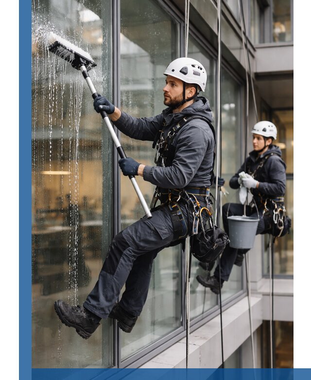 Профессиональная мойка витражей промышленными альпинистами в Выборге