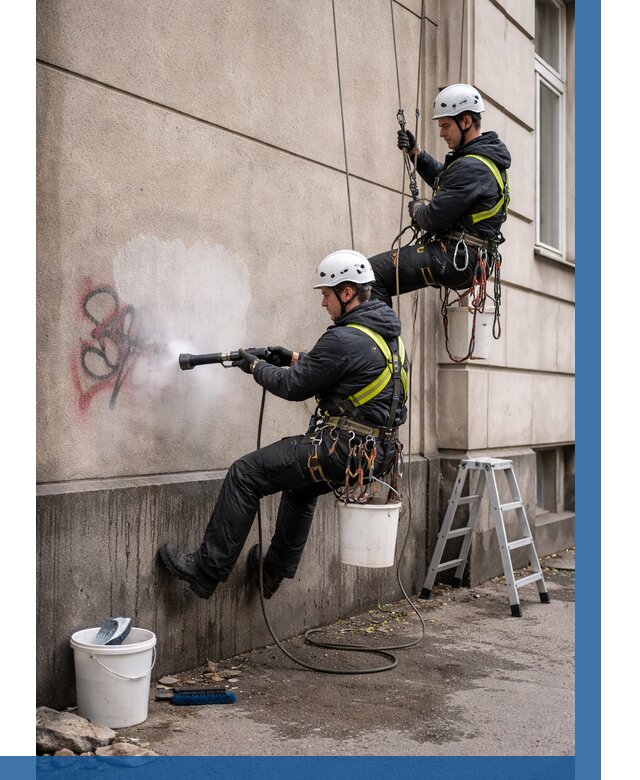 Удаление граффити с фасада в Выборге от 4599 р. | ВЫСОТНИК-Вбр