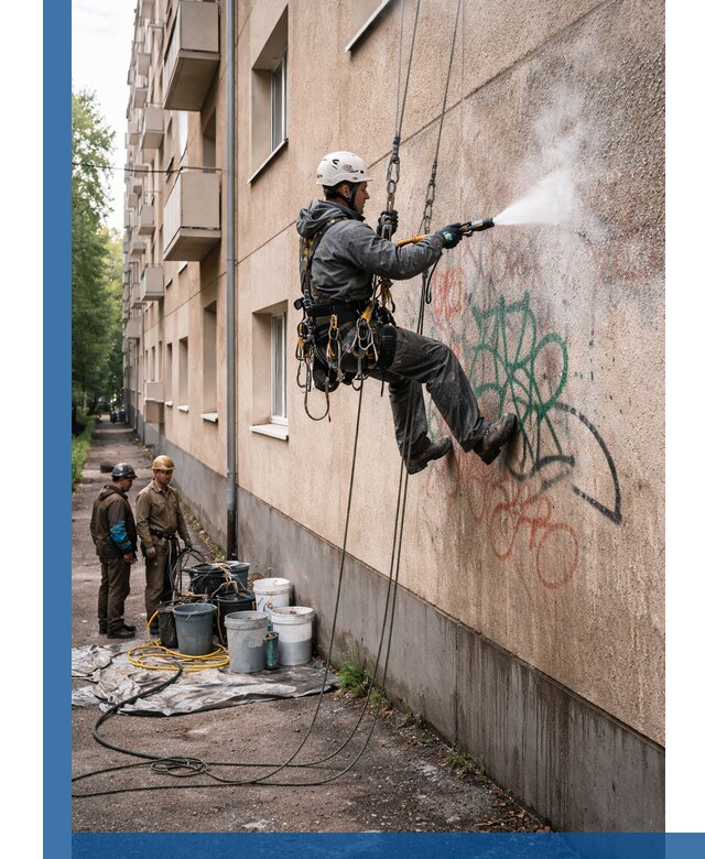 Удаление граффити с фасада в Выборге без следов и повреждений