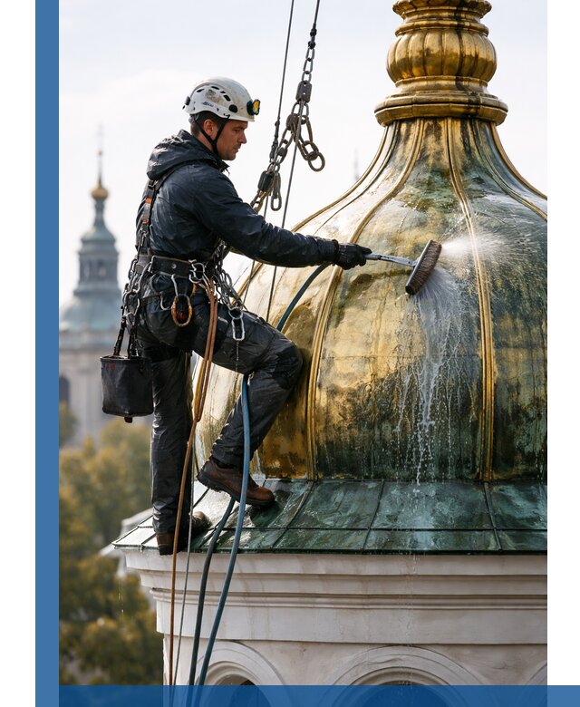 Профессиональная мойка куполов и шпилей высотными альпинистами в Выборге