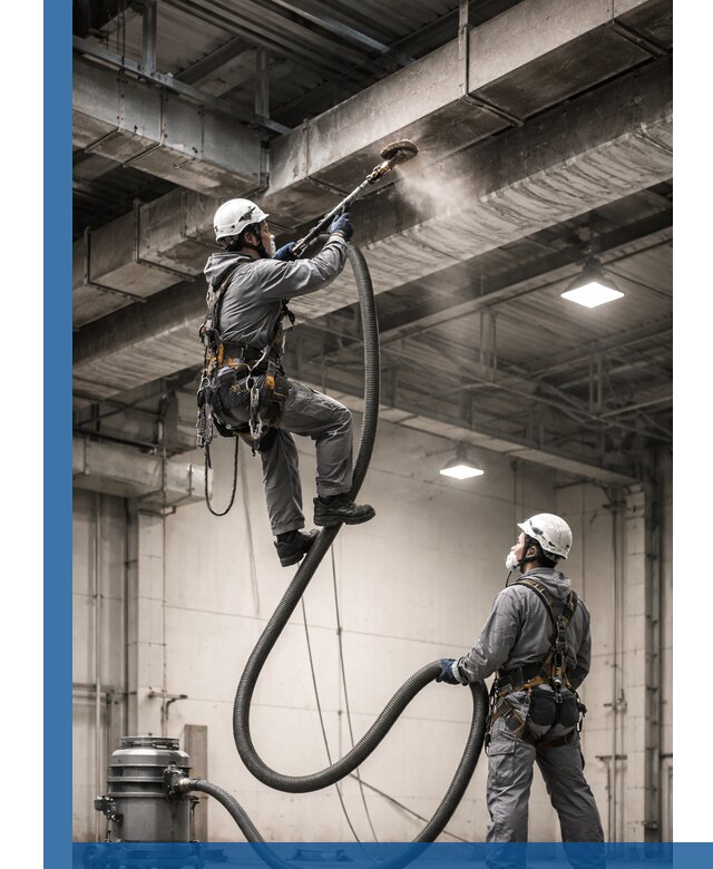 Обеспыливание потолочных конструкций в Выборге промышленным альпинизмом