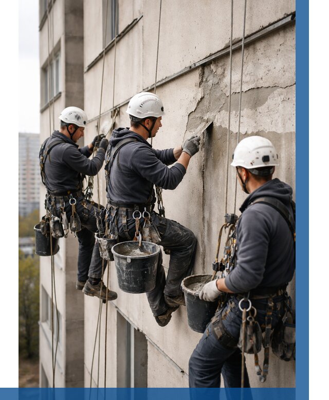 Ремонт бетонных элементов фасада в Выборге от 2555 р. | ВЫСОТНИК-Вбр