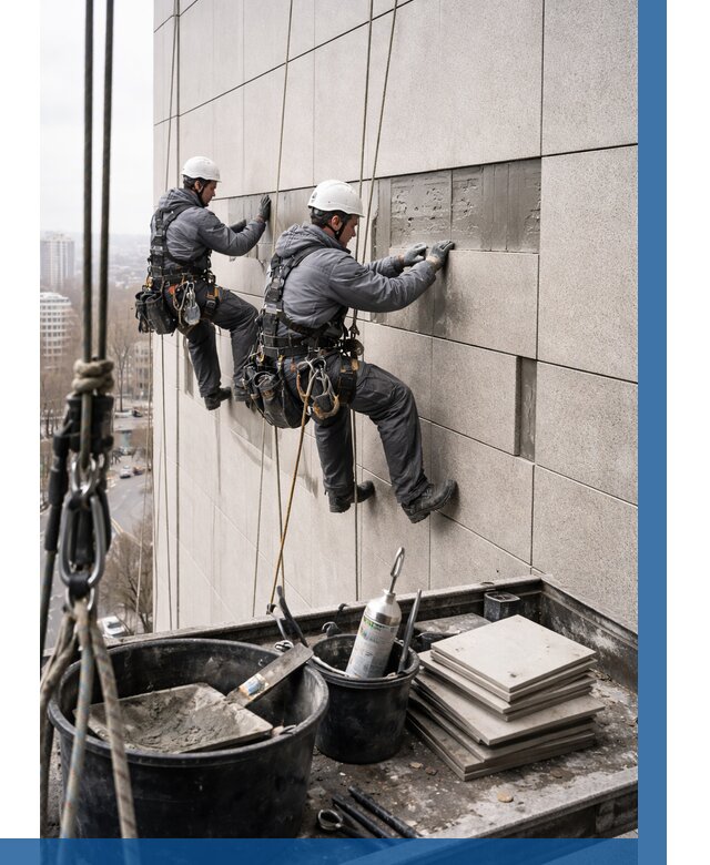 Ремонт фасада из керамогранита в Выборге от 2555 р. | ВЫСОТНИК-Вбр