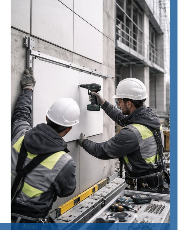 Монтаж композитных панелей фасада в Выборге от 2555 р. | ВЫСОТНИК-Вбр