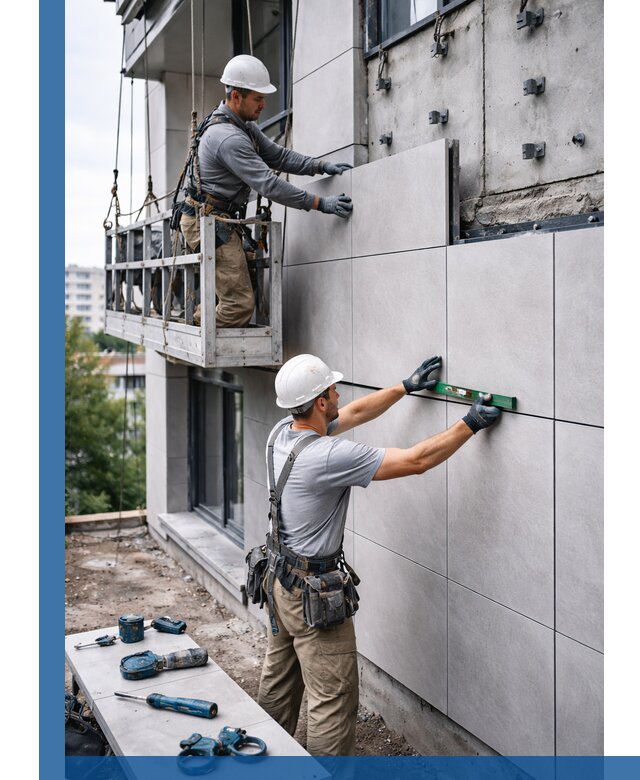 Монтаж керамогранита на фасад в Выборге под ключ с гарантией качества