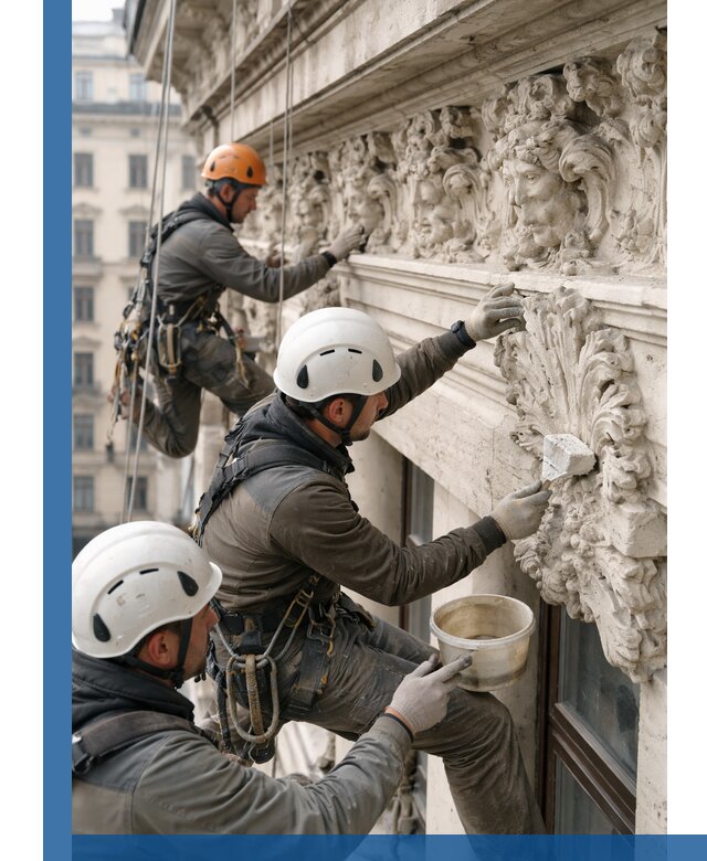 Реставрация фасадной лепнины с высотными работами в Выборге