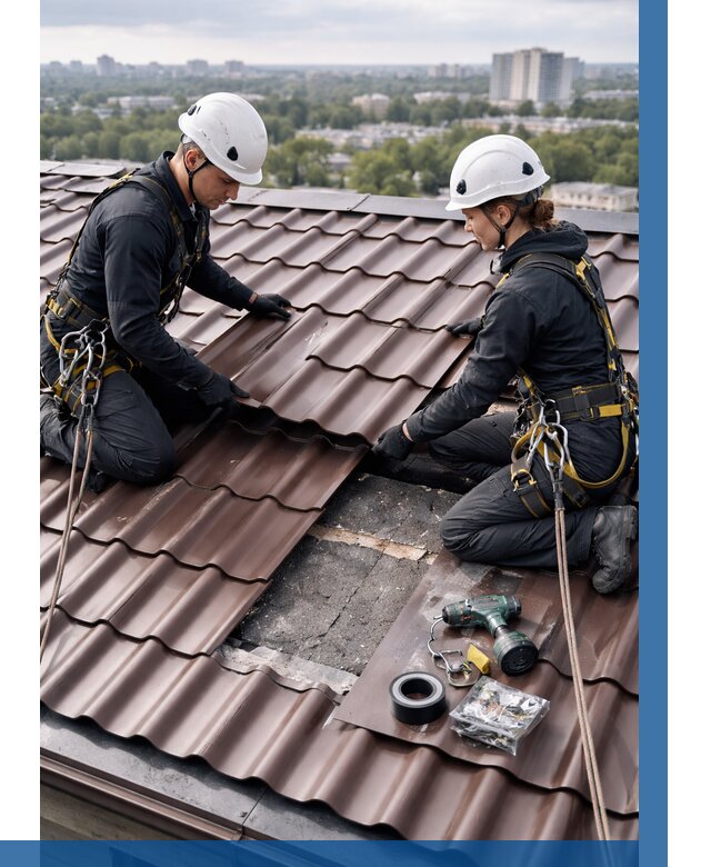 Ремонт металлочерепицы на крыше в Выборге от 920 р. | ВЫСОТНИК-Вбр