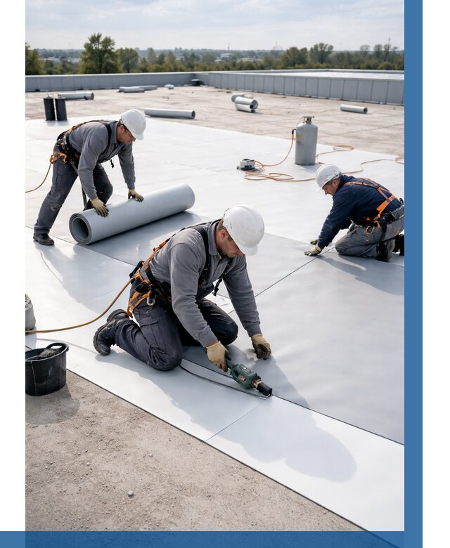 Монтаж мембранной кровли под ключ в Выборге от 1227 р. | ВЫСОТНИК-Вбр