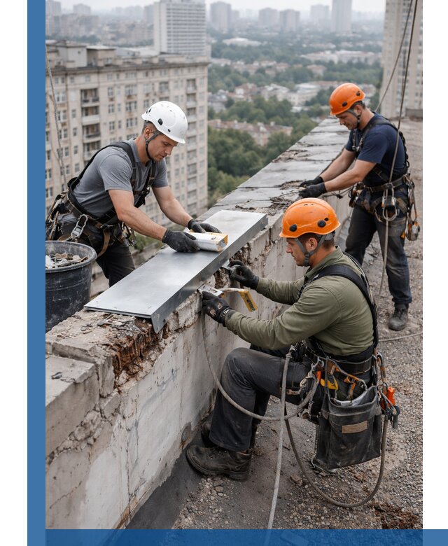 Ремонт парапета на кровле в Выборге, высотные работы с гарантией