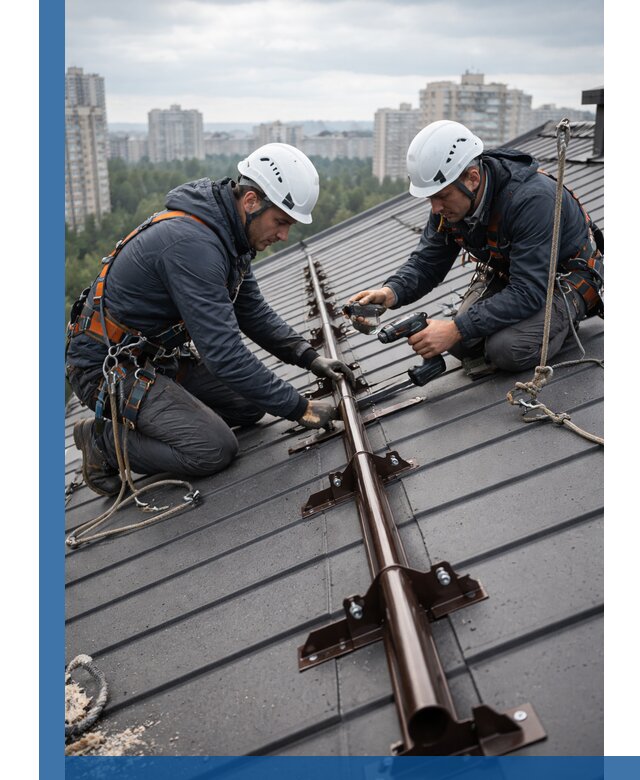 Монтаж снегозадержателей на кровле зданий в Выборге под ключ