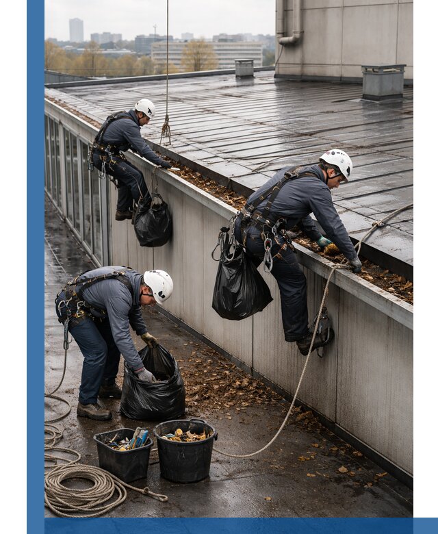 Очистка кровли по периметру в Выборге силами промышленных альпинистов