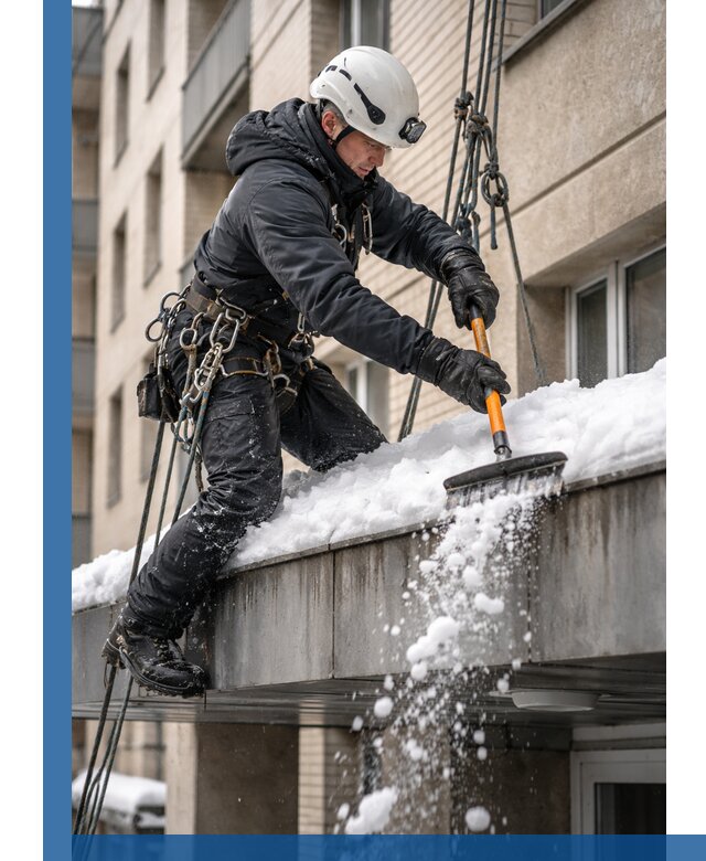 Очистка козырьков от снега в Выборге круглогодично безопасно