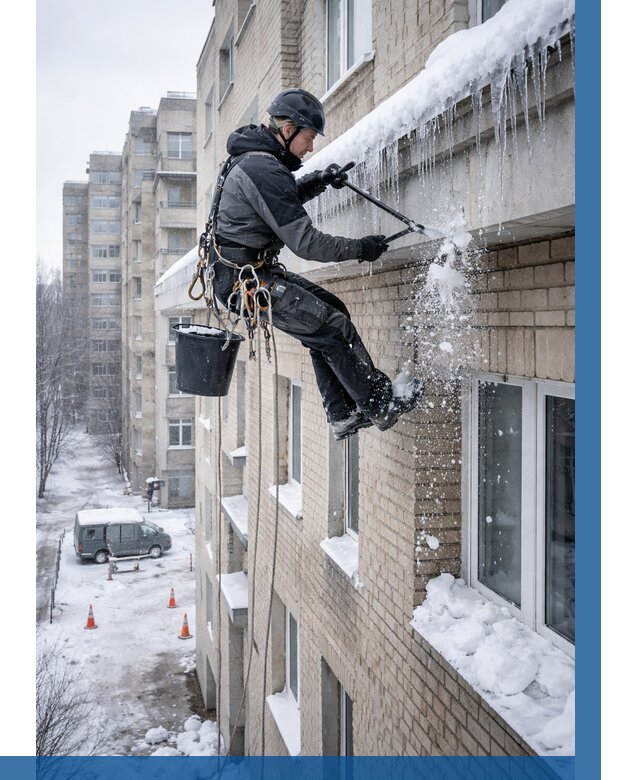 Удаление наледи с карнизов в Выборге от 358 р. | ВЫСОТНИК-Вбр