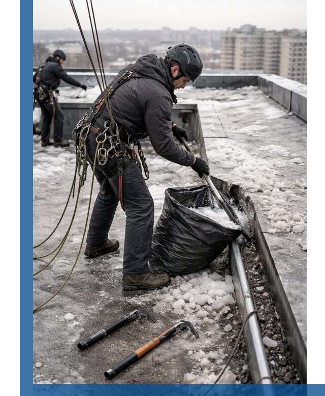 Аварийная очистка кровли в Выборге от промальпинистов