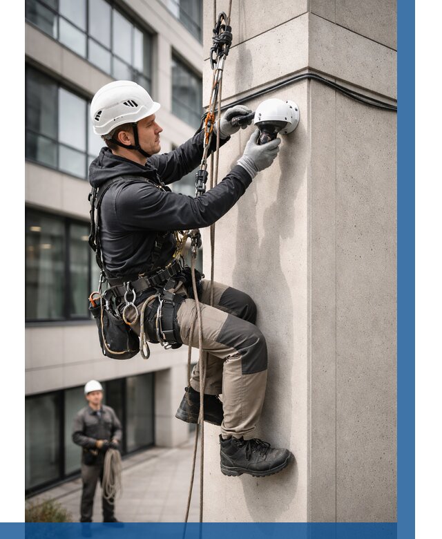 Монтаж камер видеонаблюдения на фасаде в Выборге от 8688 р.-ВЫСОТНИК-Вбр