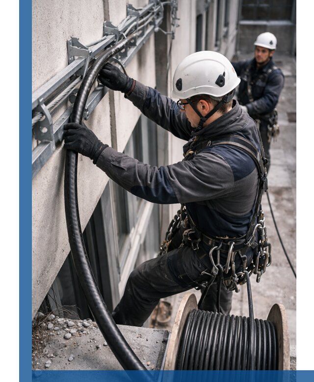 Протяжка кабеля питания на высоте в Выборге с гарантией безопасности и качества