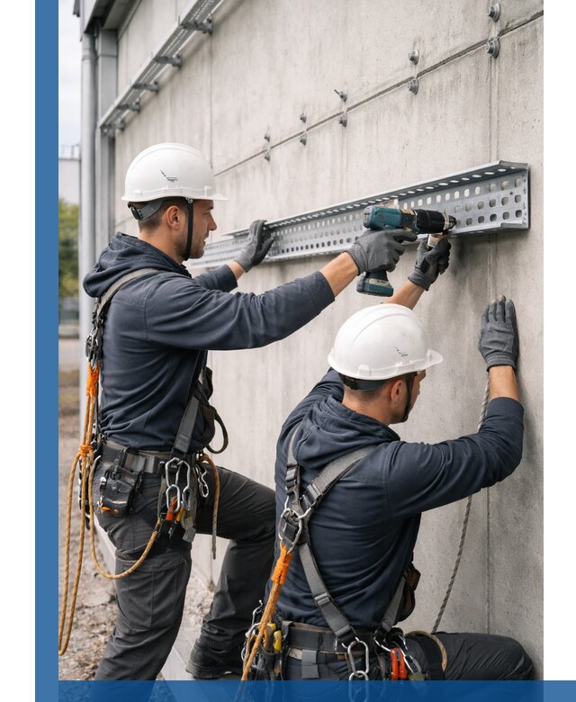 Монтаж кабельных лотков на фасаде зданий в Выборге с гарантией