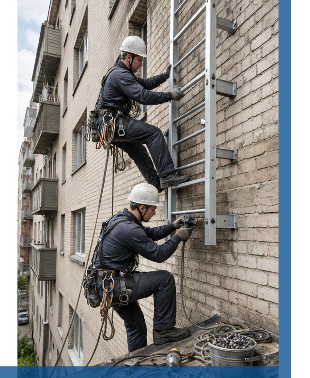 Монтаж пожарной лестницы в Выборге от 25553 р заказать у ВЫСОТНИК-Вбр