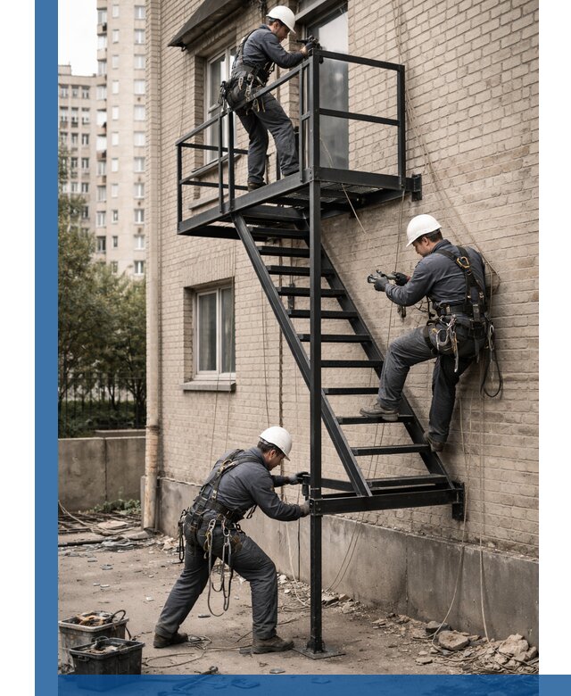 Монтаж пожарной лестницы в Выборге, установка и крепление