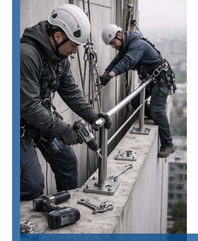 Монтаж перил на высоте в Выборге для жилых и промобъектов