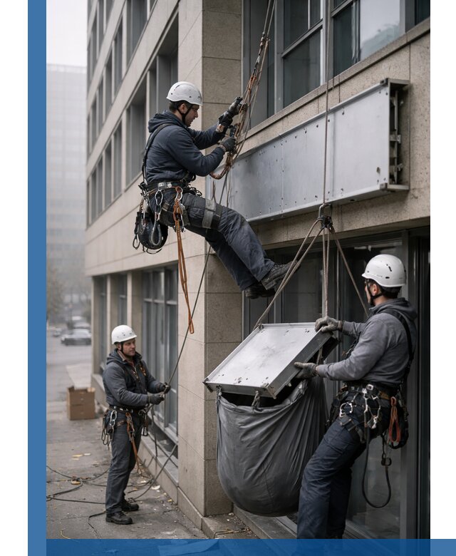 Демонтаж рекламной вывески с высотными работами в Выборге