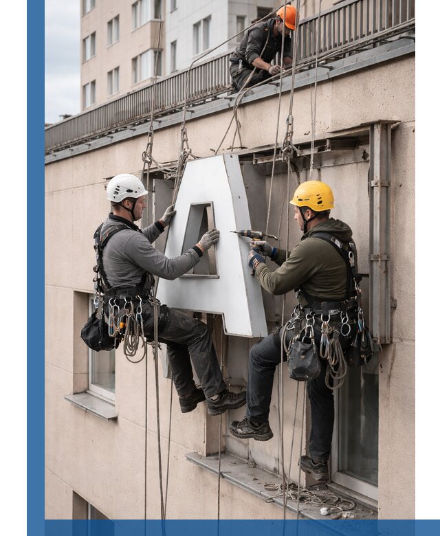 Ремонт и восстановление наружных вывесок на высоте в Выборге