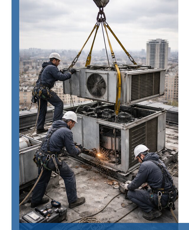 Демонтаж крышной установки в Выборге любой сложности