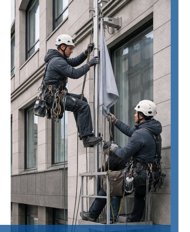 Установка флагов на фасаде в Выборге от 4599 р. | ВЫСОТНИК-Вбр