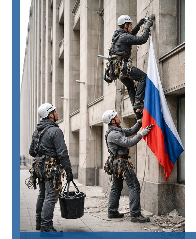 Профессиональная установка флагов на фасаде в Выборге