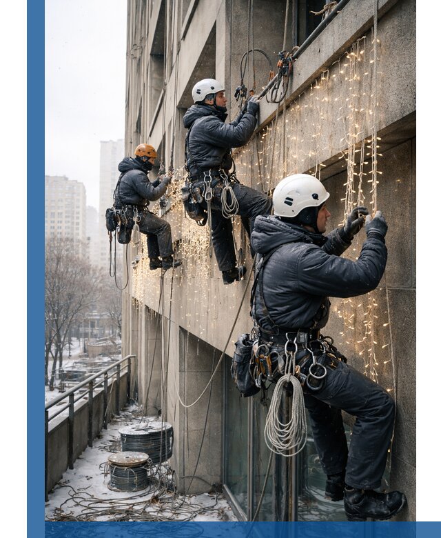 Монтаж новогодней иллюминации и украшение фасадов в Выборге