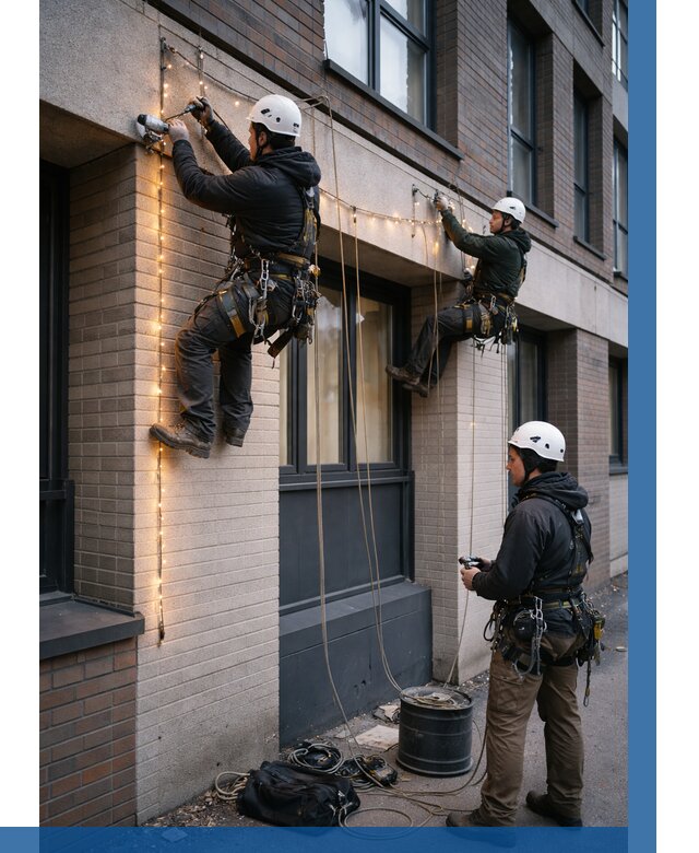 Монтаж гирлянд на фасаде в Выборге от 3577 р. | ВЫСОТНИК-Вбр