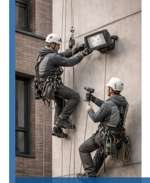 Профессиональный монтаж фасадных прожекторов в Выборге под ключ