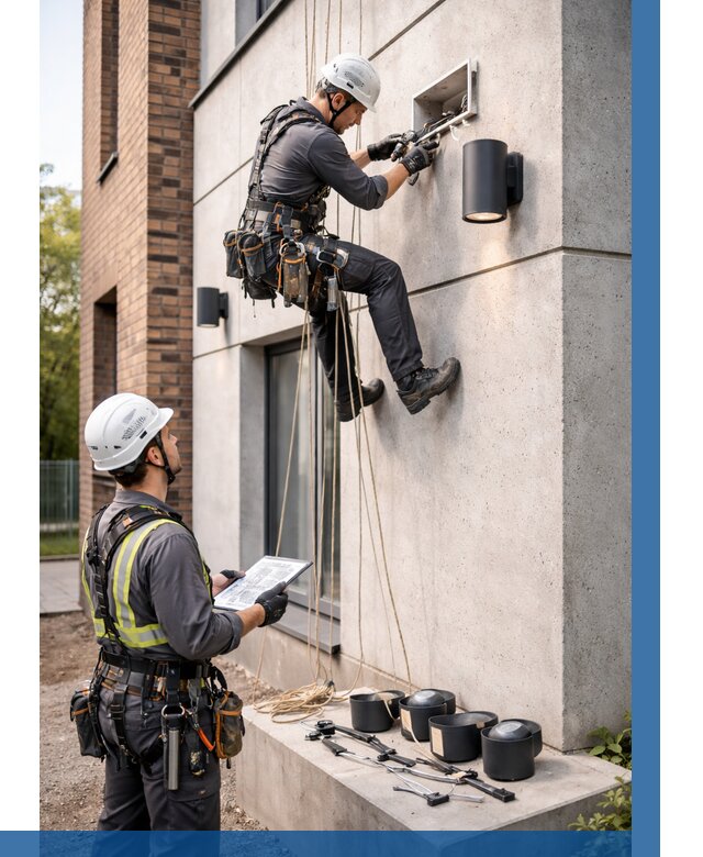 Монтаж фасадного освещения в Выборге от 2555 р. | ВЫСОТНИК-Вбр