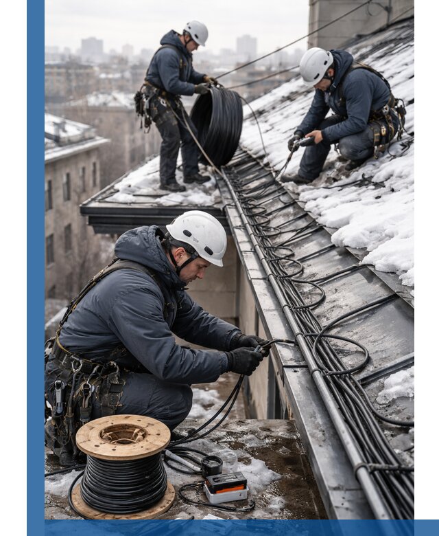 Монтаж греющего кабеля на кровле в Выборге под ключ
