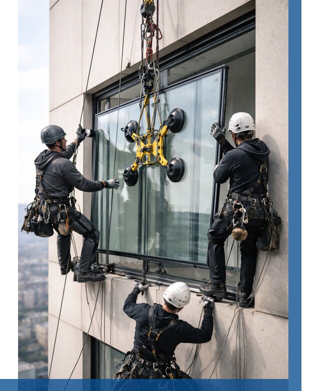 Монтаж стеклопакетов на высоте в Выборге от 3271 р. | ВЫСОТНИК-Вбр