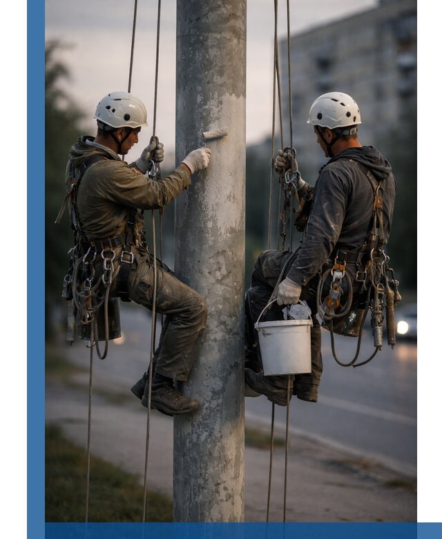 Покраска опор освещения и антикоррозийная защита в Выборге