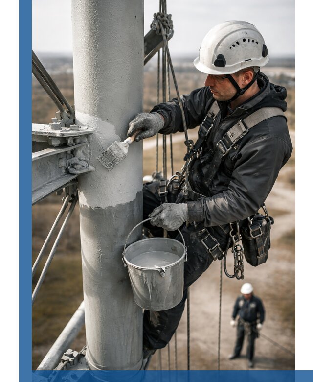Покраска мачт связи в Выборге промышленными альпинистами