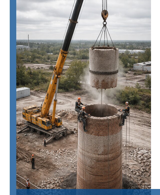 Демонтаж дымовой трубы в Выборге с гарантиями безопасности