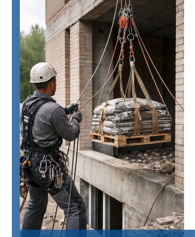 Подъем материалов на этаж веревками в Выборге оперативно