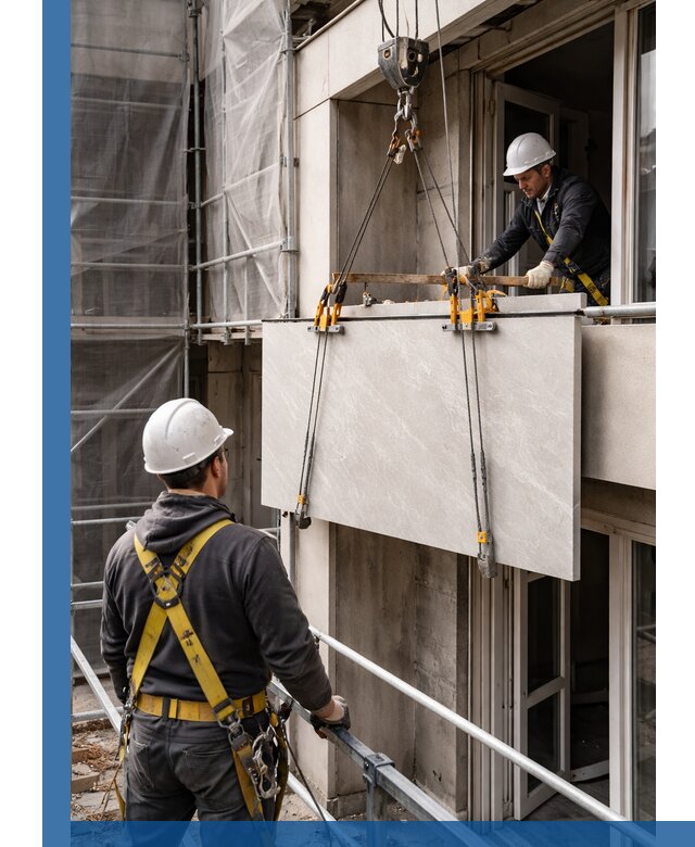 Подъем керамогранита на этаж в Выборге грузчиками и техникой