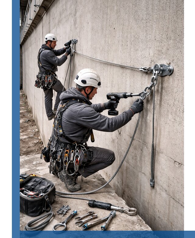 Монтаж анкерных линий высотной безопасности в Выборге