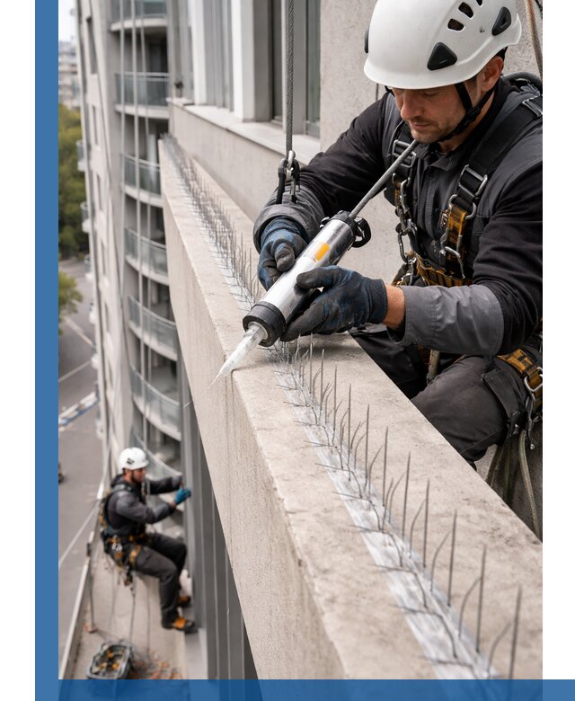 Установка шипов от птиц на фасадах и кровлях в Выборге